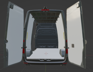 Back of empty van of 3D computer software